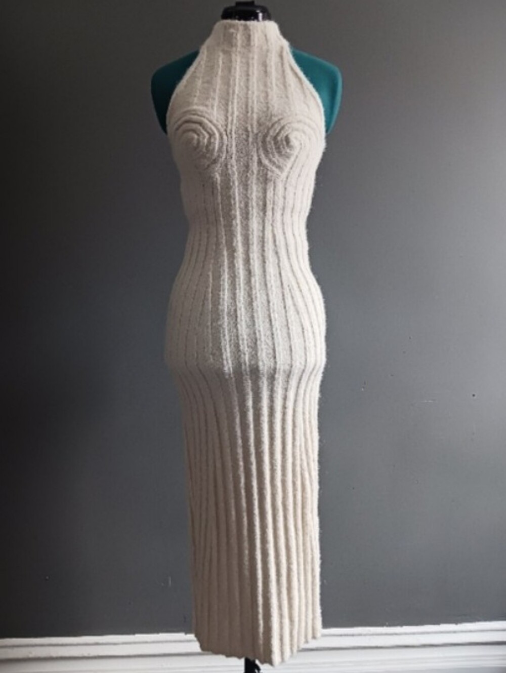 NWT ADOORE Cervinia Cream Halter Ribbed Knit Dress Size 36